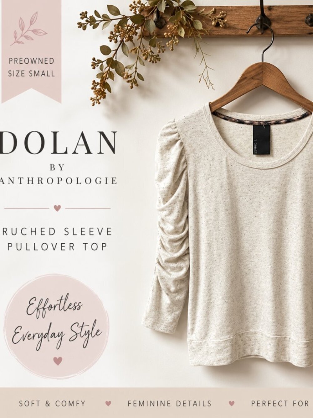 Dolan Anthropologie Ruched Sleeve Knit Top Small Oatmeal Heather Puff Sleeve